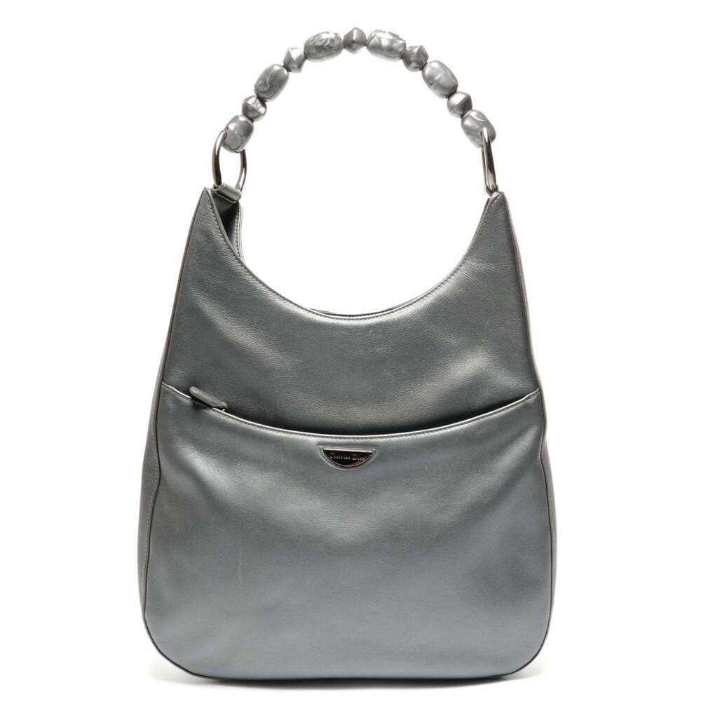 CHRISTIAN DIOR Gray Pearl Leather Shoulder Bag - Picture 1 of 12